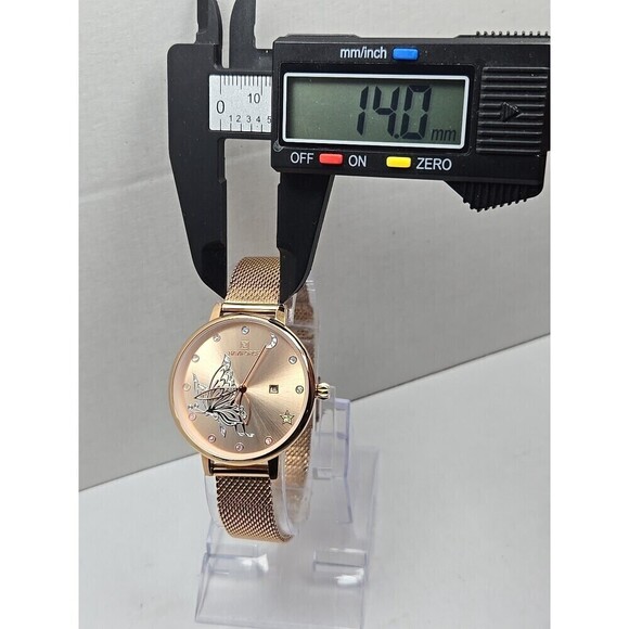Naviforce NF5011L Rose Gold Butterfly Mesh Quartz Date Watch Womens New Battery main image 6